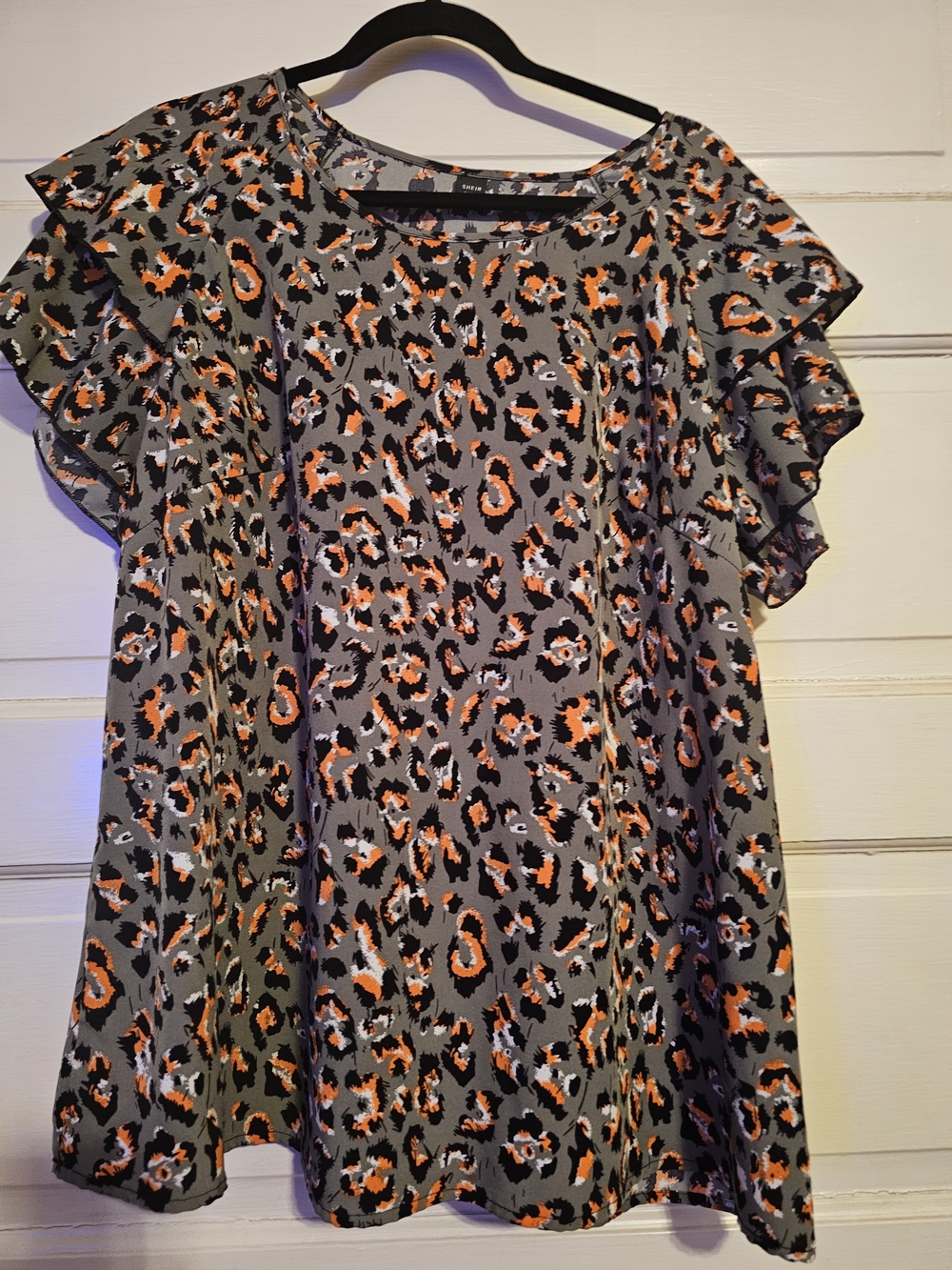 SHEIN Curve Leopard Print Flutter Sleeve Blouse Top - 1XL